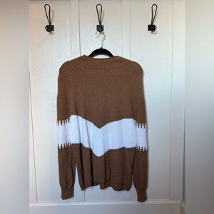 Women’s Striped Color Block Sweater Brown Knit with White Stripe Size Large